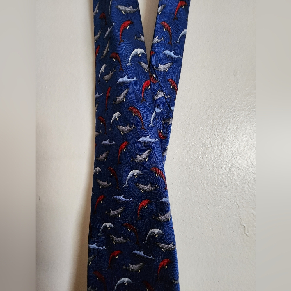 Nautical Blue Dolphin Print Men's Tie